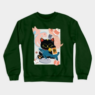 Black Lucky Cat and his Favorite Things Crewneck Sweatshirt